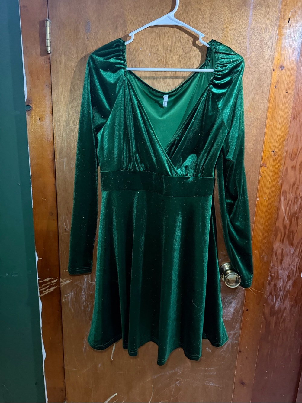 Women's Emerald Green Velvet Fit & Flare Dress